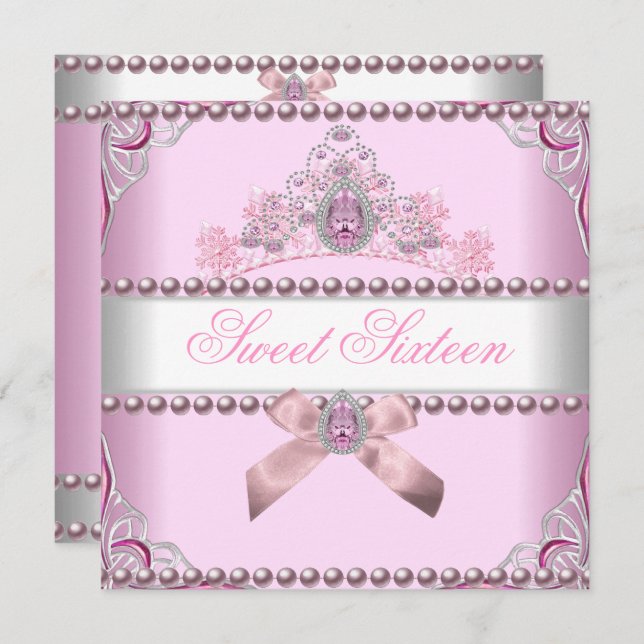 Sweet sixteen Sweet 16 Silver White Jewel Inbjudningar (Fram/baksida)
