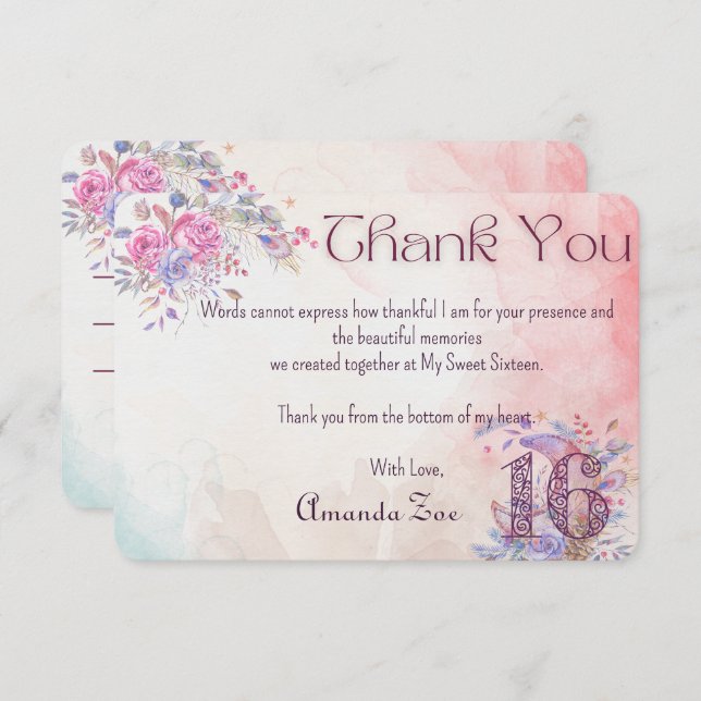 Sweet sixteen Tackkort Tack Kort (Fram/baksida)