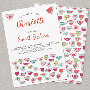 Sweet sixteen Tea Party-födelsedagsinbjudan Inbjudningar