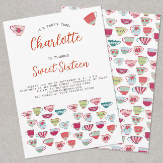 Sweet sixteen Tea Party-födelsedagsinbjudan Inbjudningar