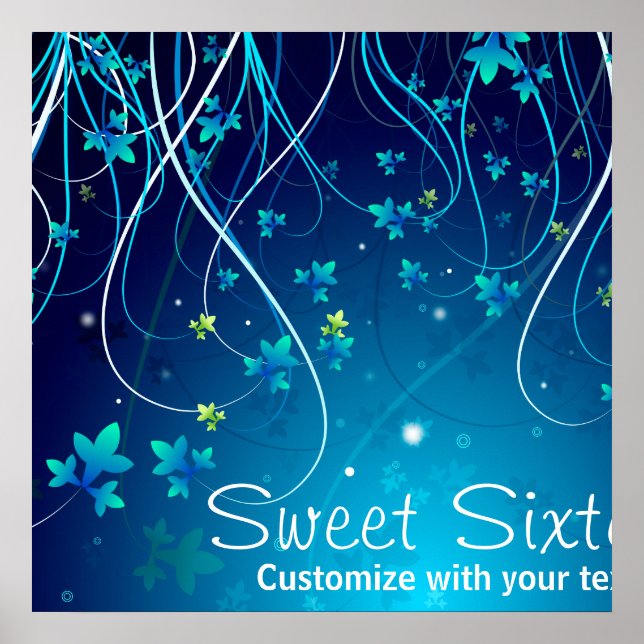 Sweet sixteen Teal Blue Swirls Party Banner Poster (Framsidan)