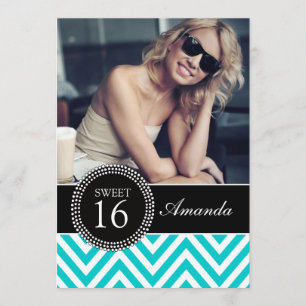 SWEET SIXTEEN TEAL ZIG ZAG CHEVRON MÖNSTER INBJUDNINGAR