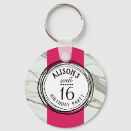 Sweet sixteen trendig rosa, svart, vit marmor nyckelring