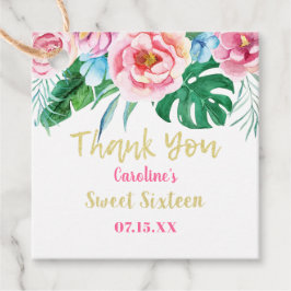 Sweet sixteen Tropiska Blommigtens Rosa Guld Tack Gåvor Etiketter