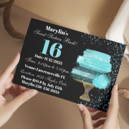 SWEET SIXTEEN TURQUOISE WATERCOLOR CAKE BIRTHDAY INBJUDNINGAR