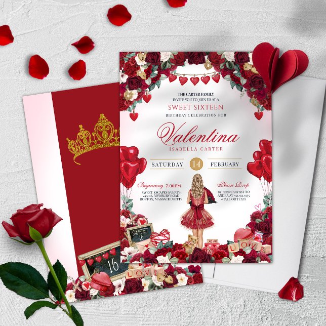 Sweet sixteen Valentine 16:e Födelsedagsfesten Inbjudningar (Skapare uppladdad)