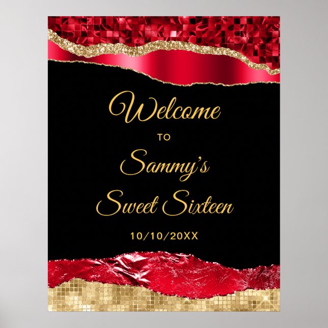 Sweet sixteen Välkommen till Red och Guld Glam Tår Poster (Framsidan)