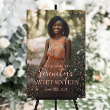 Sweet sixteen välkomsttecken med foto på arbetsyta