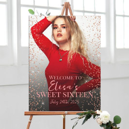 Sweet sixteen välkomsttecken med foto på arbetsyta canvastryck