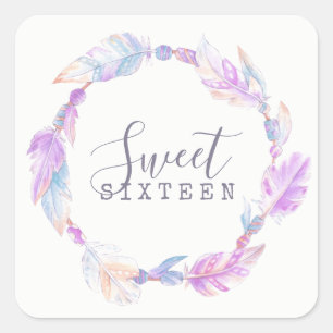 Sweet sixteen vattenfärgsdekaler fyrkantigt klistermärke