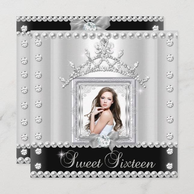 Sweet sixteen Vit 16 Födelsedagsfester Inbjudningar (Fram/baksida)