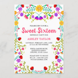Sweet sixteen Vita mexikanska Fiesta FolArt-Blommi Inbjudningar