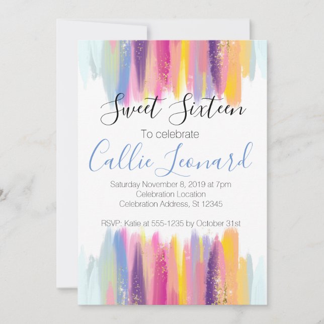 Sweet sixteen Watercolor Glitter Birthday Inbjudningar (Framsida)