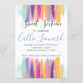 Sweet sixteen Watercolor Glitter Birthday Inbjudningar