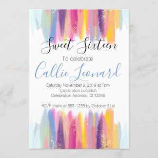 Sweet sixteen Watercolor Glitter Birthday Inbjudningar