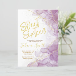 Sweet sixteen Watercolor Lila Guld Birthday Inbjudningar
