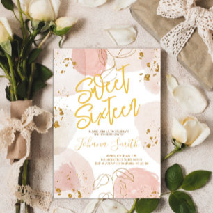 Sweet sixteen Watercolor Rosa Guld Birthday Inbjudningar