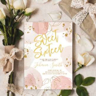 Sweet sixteen Watercolor Rosa Guld Birthday Inbjudningar