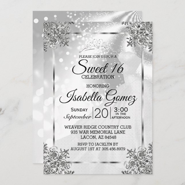 Sweet sixteen White Princess Gown Inbjudningar (Fram/baksida)