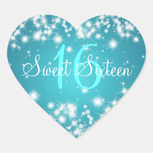 Sweet sixteen Winter Gnistra Blue Hjärtformat Klistermärke