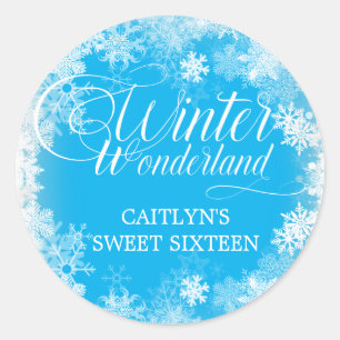 Sweet sixteen Winter Wonderland Snowflake Favor Runt Klistermärke