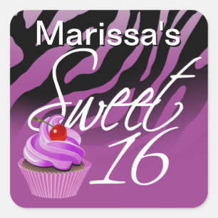 Sweet sixteen Zebra Cupkaka Party Fyrkantigt Klistermärke