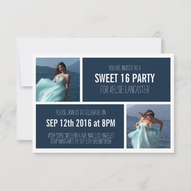 Sweet sixteenfödelsedagsfest för 2 foto inbjudningar (Framsida)