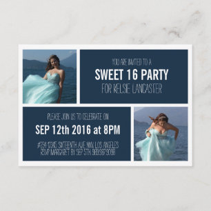 Sweet sixteenfödelsedagsfest för 2 foto inbjudningar