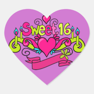 sweet sixteenhjärtaklistermärke hjärtformat klistermärke