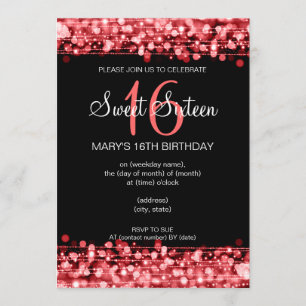 Sweet sixteenpartyet Sparkles rött Inbjudningar