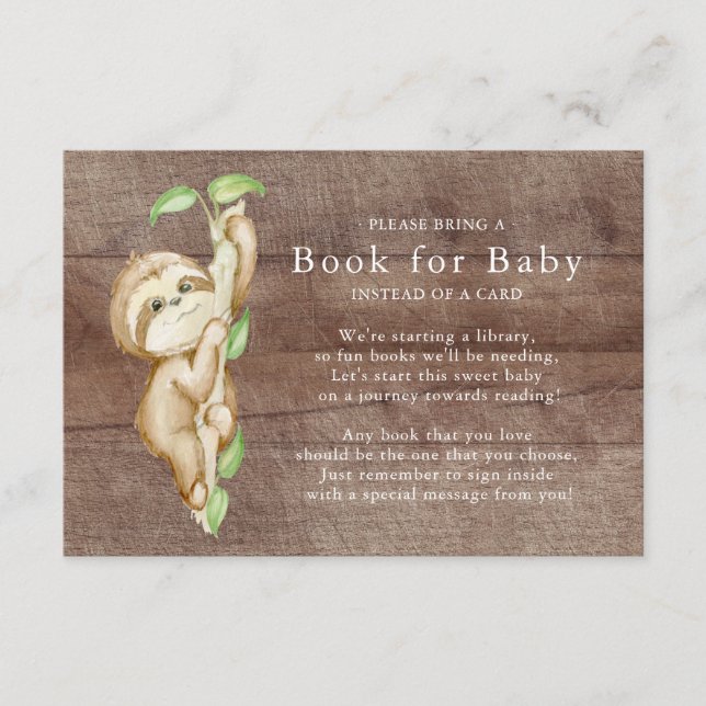 Sweet Sloth Baby Shower Bok för Baby Card Tilläggskort (Framsida)