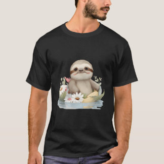 Sweet Sloth Bathing At The Lake Bathing Swimming R T Shirt