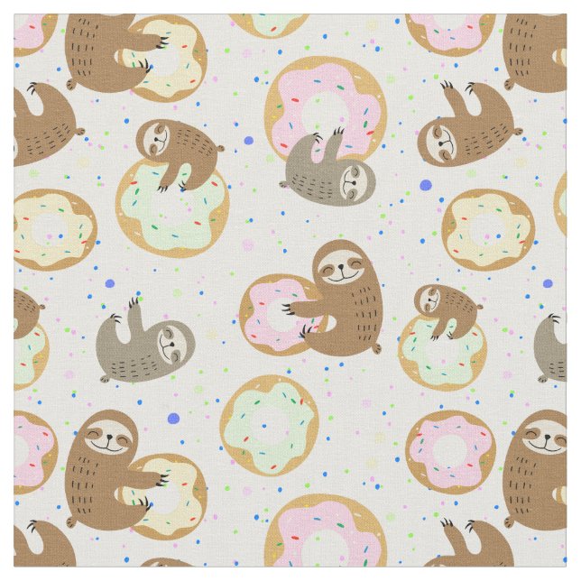 Sweet Sloth Donut Mönster Tyg (Närbild)