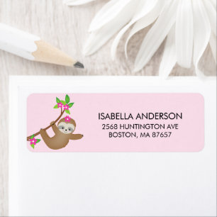 Sweet Sloth Girls Baby Shower-adressetikett Returadress Etikett
