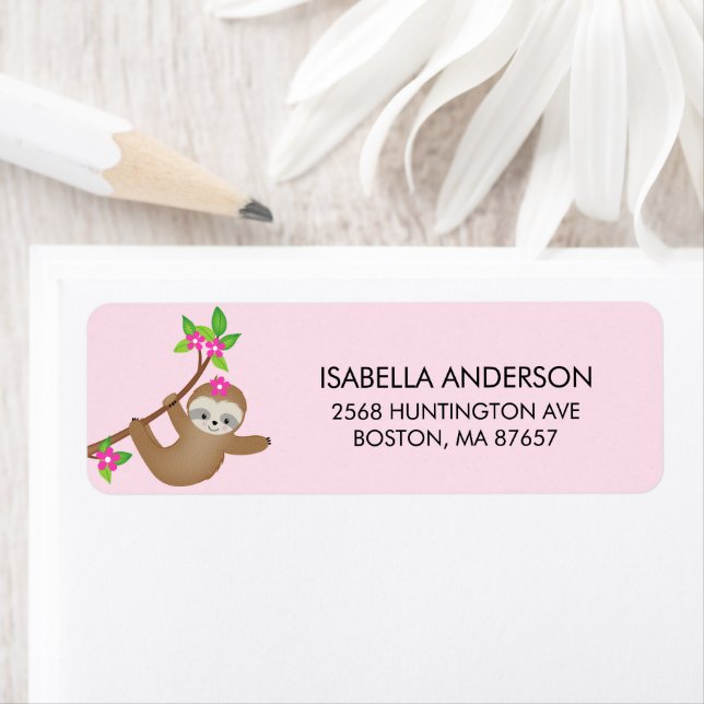 Sweet Sloth Girls Baby Shower-adressetikett Returadress Etikett (Insitu)