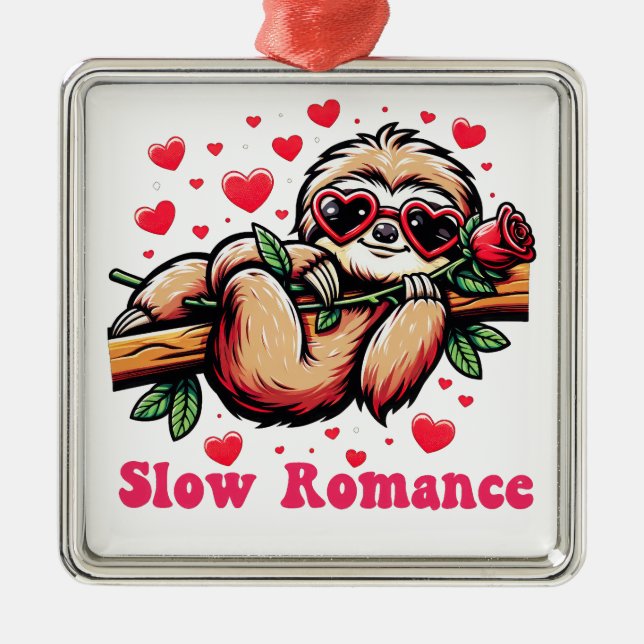 Sweet Sloth Moments: Valentindagen Slow Romantik Julgransprydnad Metall (Framsidan)