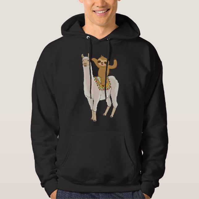 Sweet Sloth Rides Alpaca Llama Animal Hoodie (Framsida)