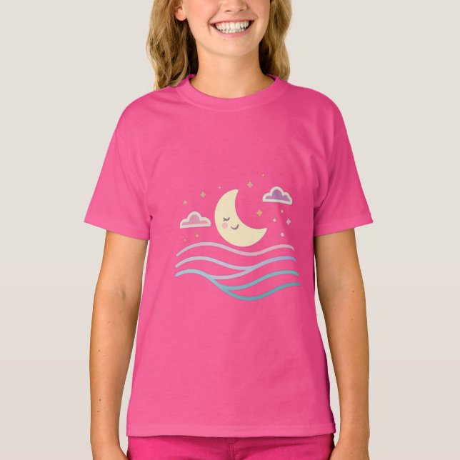 Sweet Smiling Moon & Stars – Cute Night Design for T Shirt (Framsida)