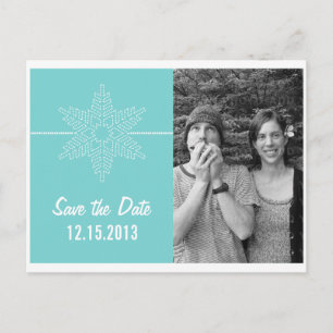 Sweet Snowflake Save Date Postcard, Aqua Meddelande Vykort