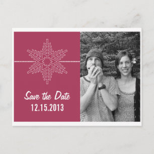 Sweet Snowflake Save Date Postcard, Fuchsia Meddelande Vykort
