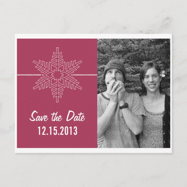 Sweet Snowflake Save Date Postcard, Fuchsia Meddelande Vykort (Framsida)