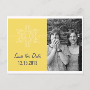 Sweet Snowflake Save the Date Postcard, Gult Meddelande Vykort