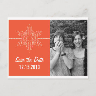 Sweet Snowflake Save the Date Postcard, Orange Meddelande Vykort