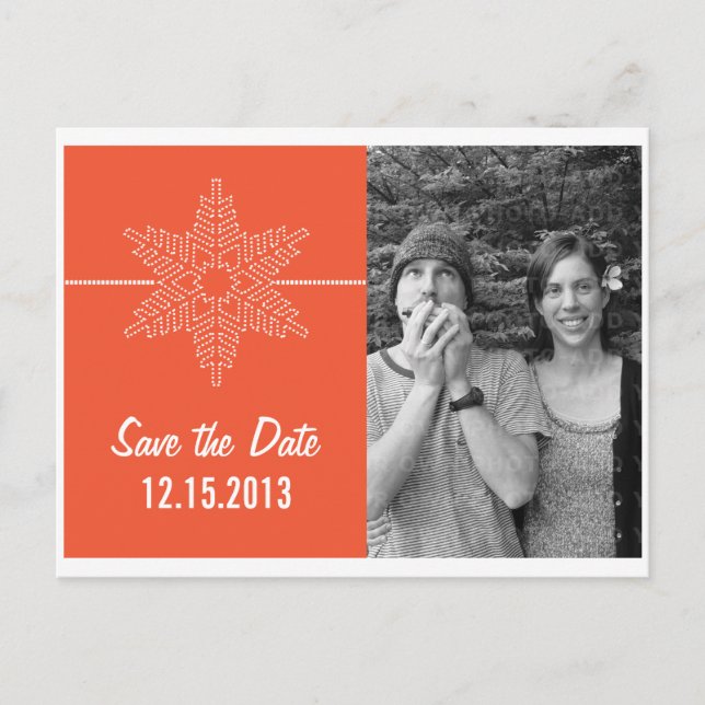 Sweet Snowflake Save the Date Postcard, Orange Meddelande Vykort (Framsida)