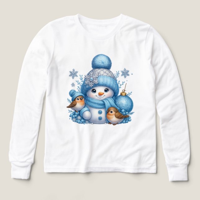 Sweet Snowman & Little Birds Holiday Shirt T Shirt (Design framsida)