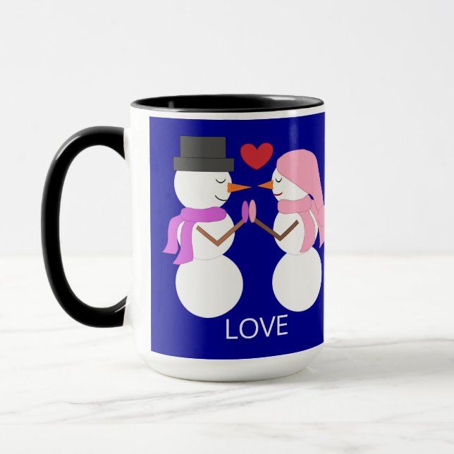 Sweet Snowpeople in Love: Dark Blue Mugg (Vänster)