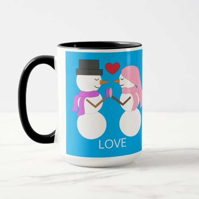 Sweet Snowpeople in Love: Green-blue Mugg (Vänster)