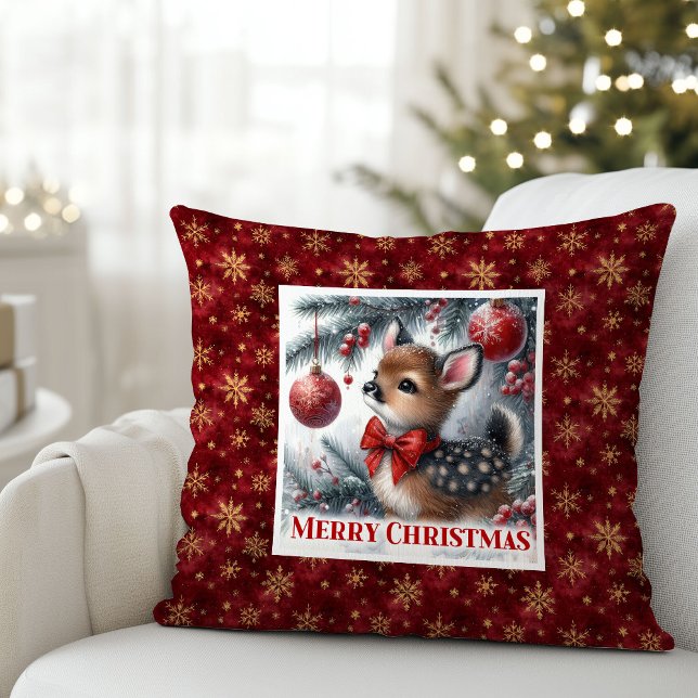 Sweet snowy forest baby fawn Christmas pillow  Kudde (Sweet snowy forest baby fawn Christmas pillow (49))