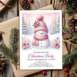 Sweet Snowy Forest Pink Snowman Editable Christmas Inbjudningar