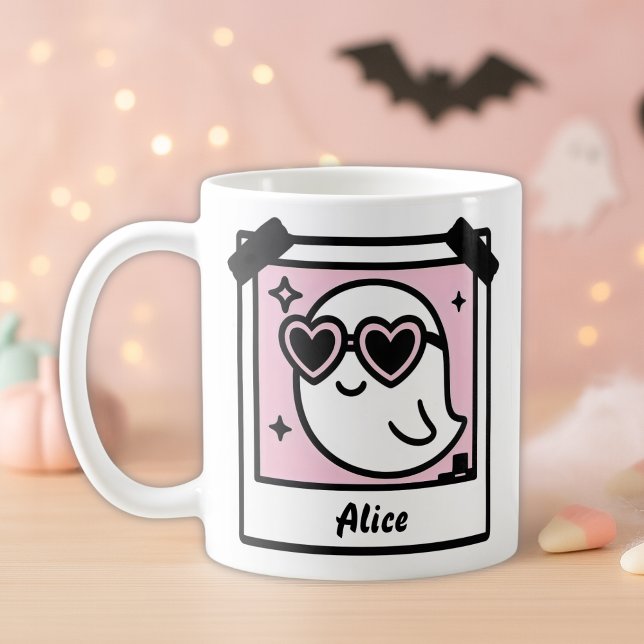 Sweet & Spooky Ghost Pastel Goth Rosa Polaroid Kaffemugg (Sweet & Spooky Ghost Mug Pastel Goth Pink & Black ’90s Polaroid)